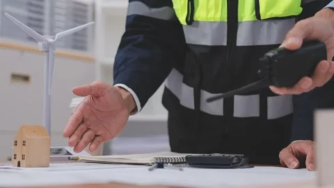 Close-up Of Person's engineer Hand Drawing Plan On Blue Print with architec.. Stock Footage 345608662