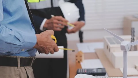 Close-up Of Person's engineer Hand Drawing Plan On Blue Print with architec.. Stock Footage 345608706
