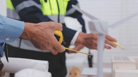 Close-up Of Person's engineer Hand Drawing Plan On Blue Print with architec.. Stock Footage 345608754