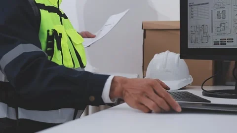 Close-up Of Person's engineer Hand Drawing Plan On Blue Print with architec.. Stock Footage 345608905