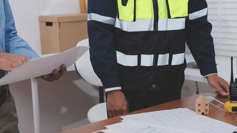 Close-up Of Person's engineer Hand Drawing Plan On Blue Print with architec.. Stock Footage 345608968