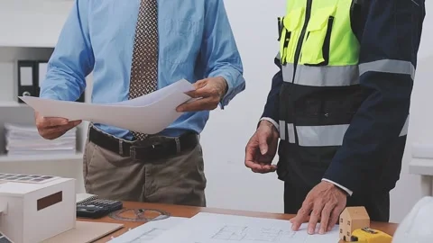 Close-up Of Person's engineer Hand Drawing Plan On Blue Print with architec.. Stock Footage 345608974