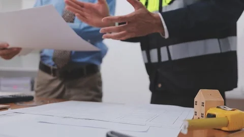 Close-up Of Person's engineer Hand Drawing Plan On Blue Print with architec.. Stock Footage 345609005