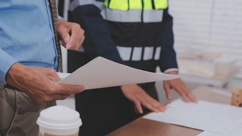 Close-up Of Person's engineer Hand Drawing Plan On Blue Print with architec.. Stock Footage 345609026