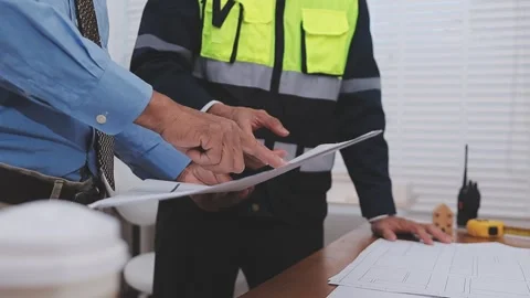 Close-up Of Person's engineer Hand Drawing Plan On Blue Print with architec.. Stock Footage 345609066