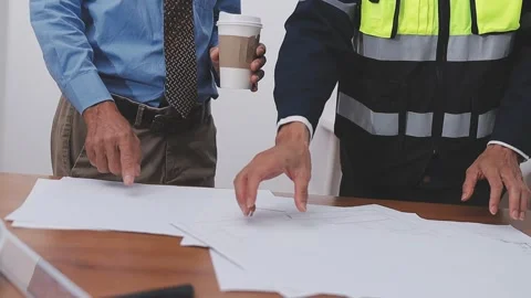 Close-up Of Person's engineer Hand Drawing Plan On Blue Print with architec.. Stock Footage 345609108
