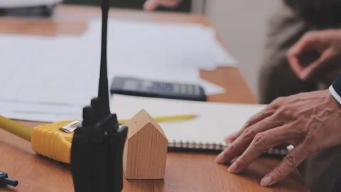Close-up Of Person's engineer Hand Drawing Plan On Blue Print with architec.. Stock Footage 345609122