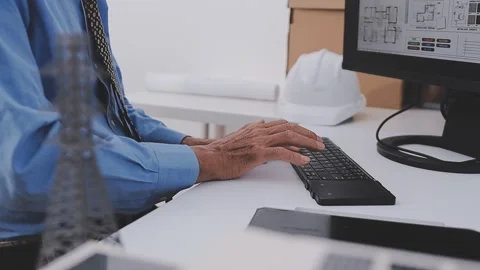 Close-up Of Person's engineer Hand Drawing Plan On Blue Print with architec.. Stock Footage 345609158