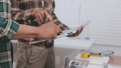 Close-up Of Person's engineer Hand Drawing Plan On Blue Print with architec.. Stock Footage 345610276