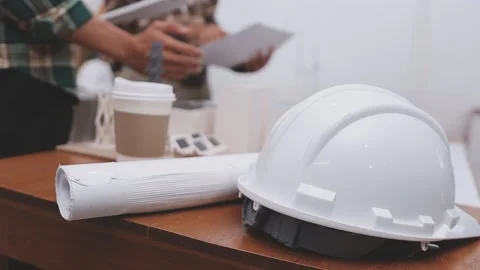 Close-up Of Person's engineer Hand Drawing Plan On Blue Print with architec.. Stock Footage 345610277