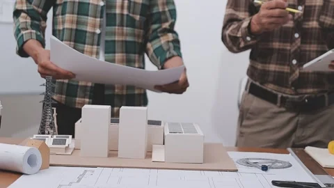 Close-up Of Person's engineer Hand Drawing Plan On Blue Print with architec.. Stock Footage 345610657