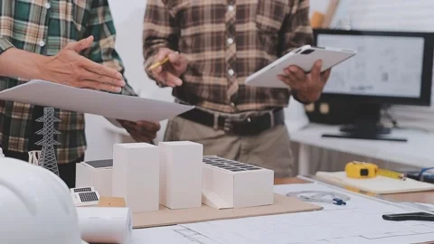 Close-up Of Person's engineer Hand Drawing Plan On Blue Print with architec.. Stock Footage 345610659