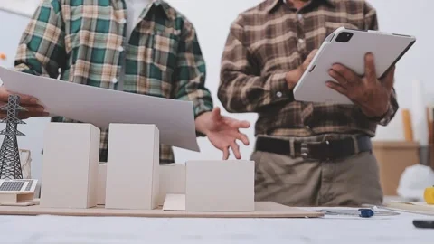 Close-up Of Person's engineer Hand Drawing Plan On Blue Print with architec.. Stock Footage 345610664