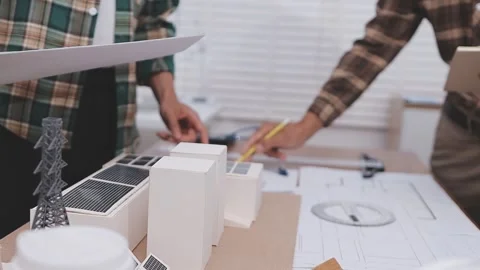 Close-up Of Person's engineer Hand Drawing Plan On Blue Print with architec.. Stock Footage 345610698