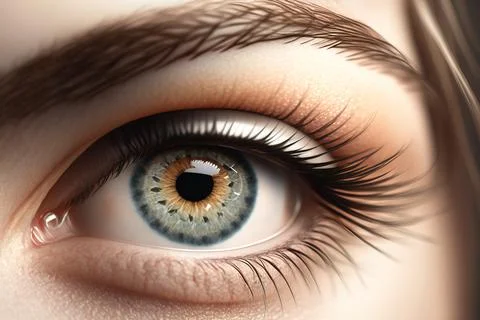A close up of a person's eye with a blue iris and brown iris realistic eyes.. Stock Illustration