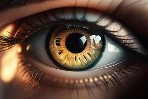 A close up of a person's eye with a yellow iris and black iris realistic ey.. Stock Illustration