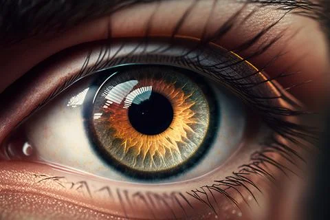 A close up of a person's eye with a yellow iris and black iris realistic ey.. Stock Illustration