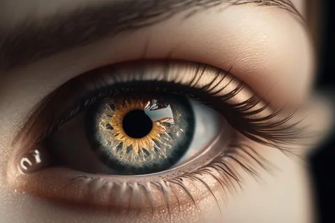 A close up of a person's eye with a yellow iris and black iris realistic ey.. Stock Illustration