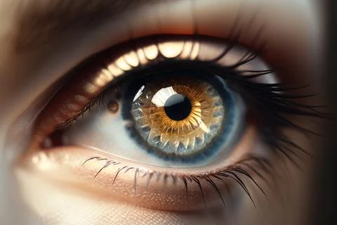 A close up of a person's eye with a yellow iris and black iris realistic ey.. Stock Illustration