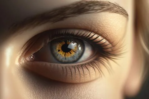 A close up of a person's eye with a yellow iris and black iris realistic ey.. Stock Illustration
