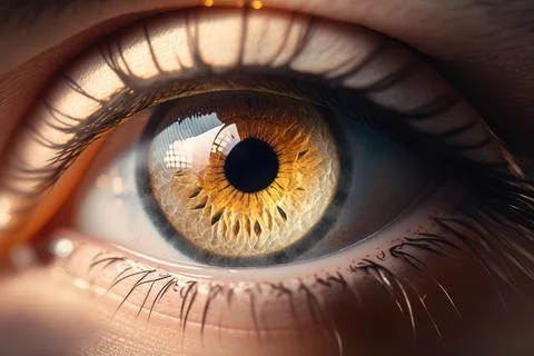 A close up of a person's eye with a yellow iris and black iris realistic ey.. Stockillustratie