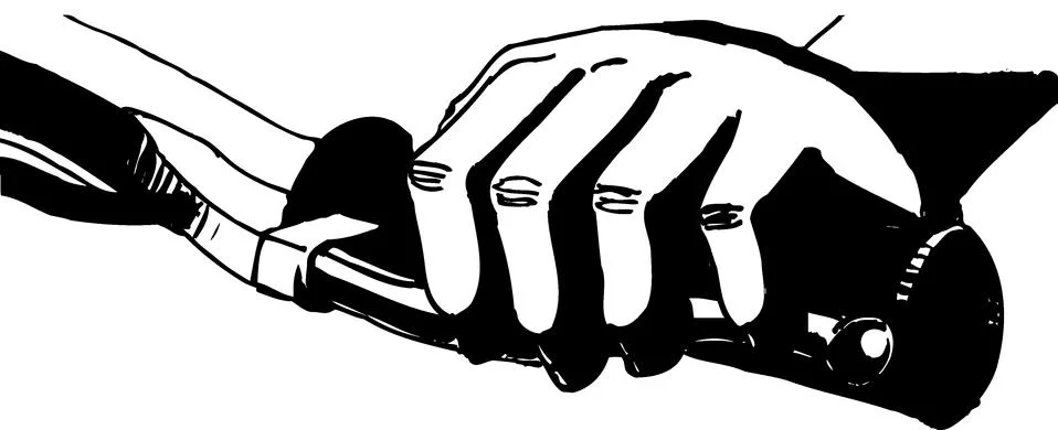 Close up of a persons hand coupling on a motorcycle Stock Illustration