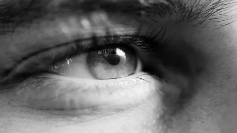 Close-up of a person's left eye. A random movement of the human eye. Macro. Stock Footage 308444001