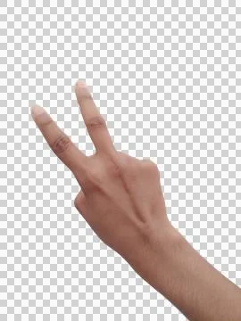 Close up of a persons right hand making the peace sign with two fingers ext.. Fotos Stock