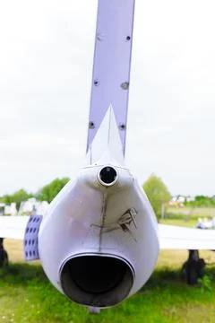 A Close-Up Perspective of an Aircraft Jet Engine Mounted on a Unique Structure Stock Photos