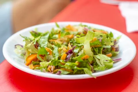Close-up perspective shoot of fresh vegetable salad on the white plate Stock Photos