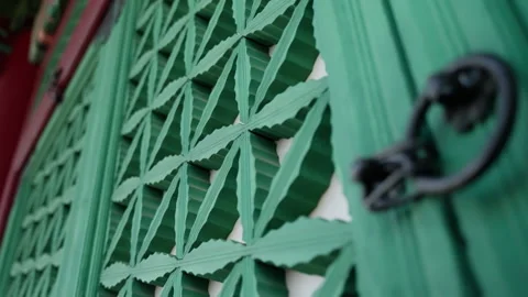 Close-up perspective showcasing intricate geometric patterns and metal door Stock Footage 310350808