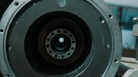 Close-up perspectives of a precision electric motor assembly highlighting a Stock Footage 335860596