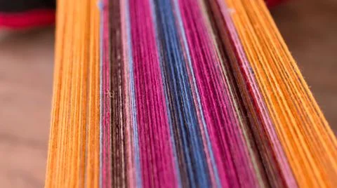 Close up of Peruvian alpaca thread in a loom Stock Photos