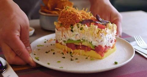 Close-Up of Peruvian Causa – Culinary Stock Footage Stock Footage 290999176