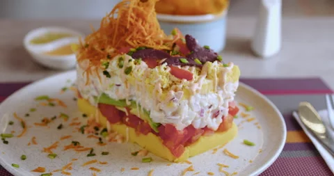 Close-Up of Peruvian Causa – Culinary Stock Footage Stock Footage 290999183