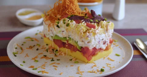 Close-Up of Peruvian Causa – Culinary Stock Footage Stock Footage 290999308