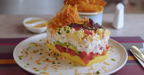 Close-Up of Peruvian Causa – Culinary Stock Footage Stock Footage 290999341