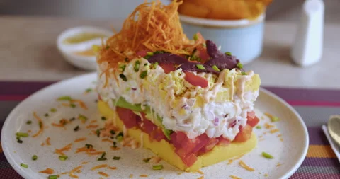 Close-Up of Peruvian Causa – Culinary Stock Footage Stock Footage 290999437