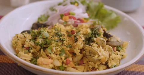 Close-Up of Peruvian Seafood Rice – High-Definition Culinary Photo Stock Photos