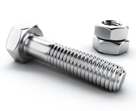 Close-up pf beautiful chrome bolt and two nuts Stock Illustration