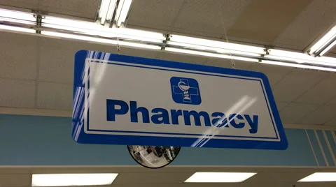 Close up pharmacy sign inside London drugs store. Stock Footage 56980061