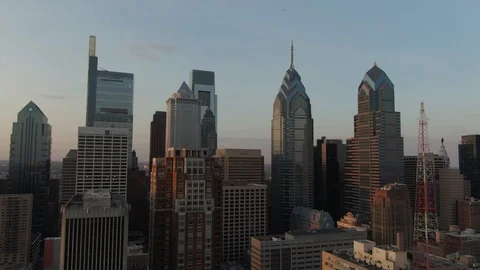 Close up of the Philadelphia skyline during sunset Stock Footage