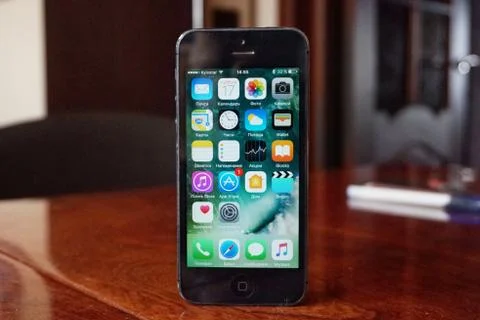 A close up of a phone screen on the table Stock Photos