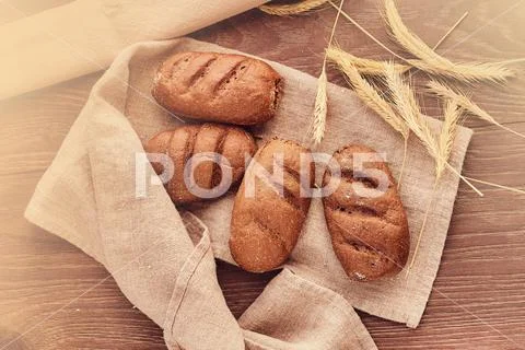 Close-up photo of freshly baked bread products. Stock Photos