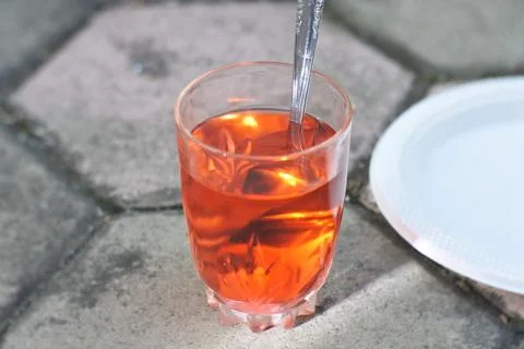 Close up photo of a grass of sweet tea Stock Photos