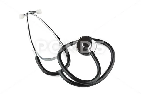 Close up photo of stethoscope. Isolated on white background. Stock Photos