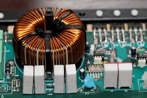 Close up photo of various electronic components Stock Photos