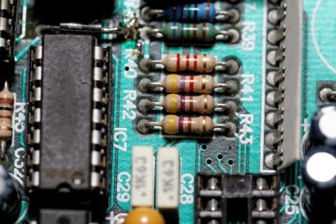 Close up photo of various electronic components Stock Photos