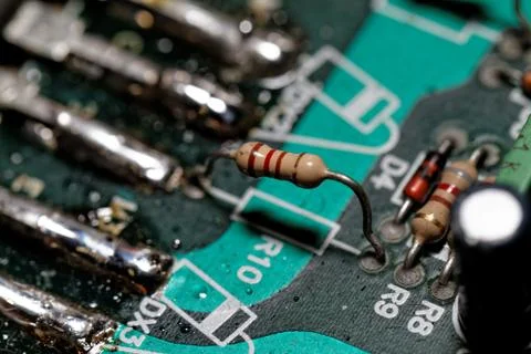 Close up photo of various electronic components Stock Photos