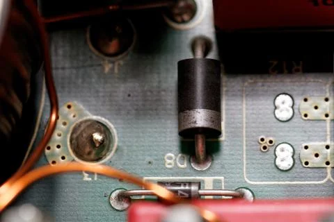 Close up photo of various electronic components Stock Photos